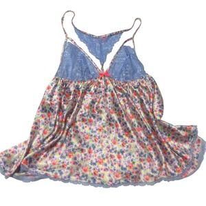 Victoria Secret Y2K Babydoll Cami Satin Florals Lace Cut Out bows Nightie sexy